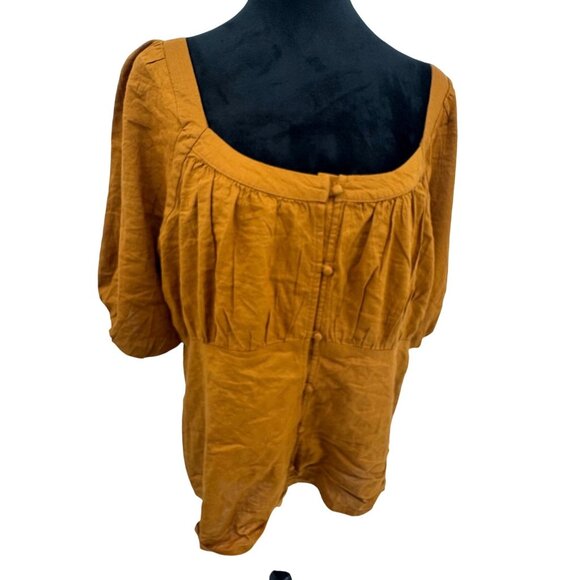 Old Navy Peasant Blouse Womens XXL NEW Smocked Back‎ Puff Sleeves Button Front - Picture 1 of 8